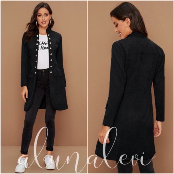 Brown buttons corduroy pea coat jacket shacket - Picture 7 of 9